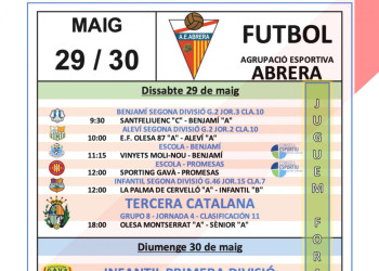 Calendari partits AE Abrera a fora del cap de setmana del 29 i 30 de maig de 2021