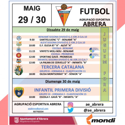 Calendari partits AE Abrera a fora del cap de setmana del 29 i 30 de maig de 2021.jpg