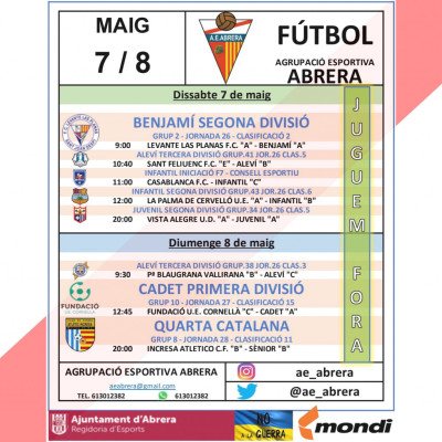 Calendari partits Agrupació Esportiva Abrera cap de setmana 7 i 8 de maig - A fora.jpg