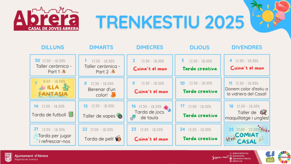 Jovent d'Abrera! Gaudiu de l'estiu al municipi, amb les activitats del Trenkestiu 2025! Consulteu-les totes i nou us perdeu cap ni una!