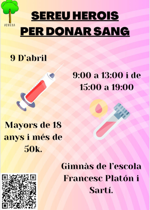Cartell Campanya de donació de sang de l'Escola Francesc Platón i Sartí 09-04-24