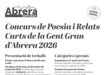 Convoquem l'edició de 2026 del Concurs de Poesia i Relats Curts per a la Gent Gran d’Abrera