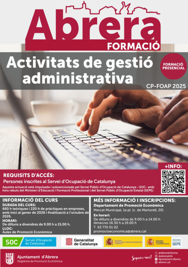 Cartell Curs gestió administrativa FOAP gener 2026