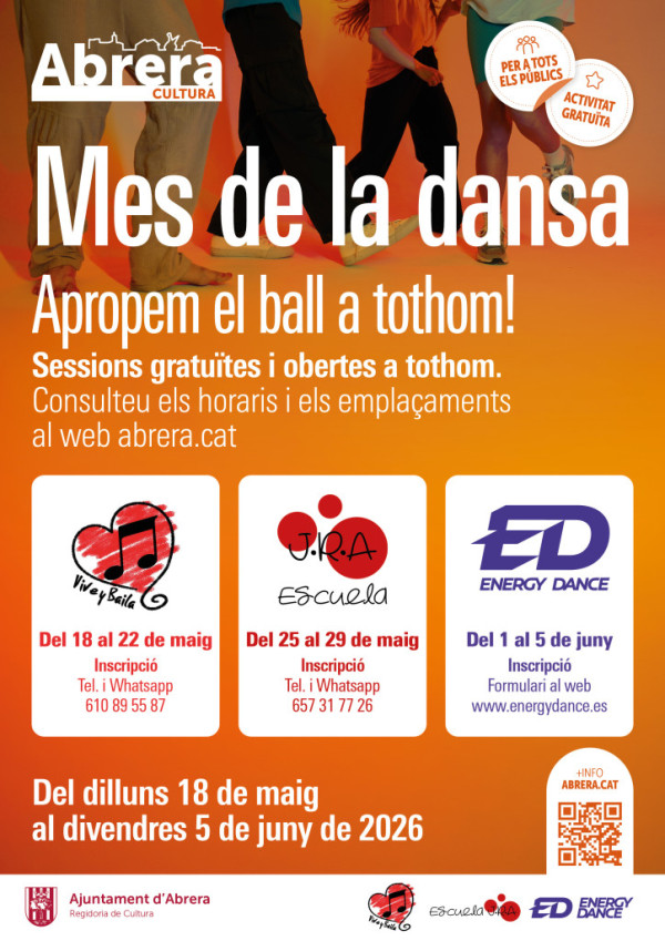 A Abrera celebrem el mes de la Dansa amb classes gratuïtes obertes a tothom a càrrec de Vive y Baila, Juventudes Rocieras de Abrera i Energy Dance