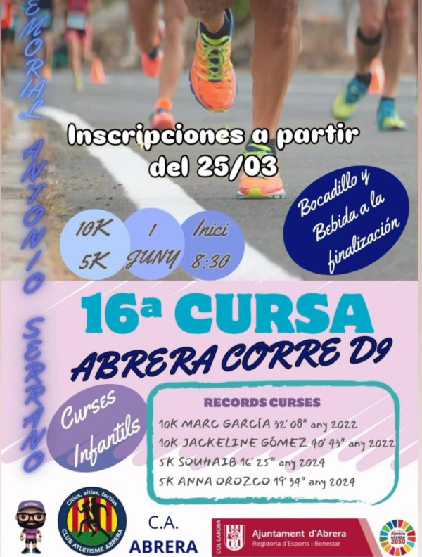 Cartell inscripcions 16a Cursa Abrera Corre D9 - Memorial Antonio Serrano