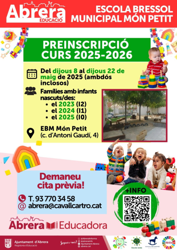 Cartell preinscripció curs 2025-2026 Escola Bressol Municipal Món Petit d'Abrera