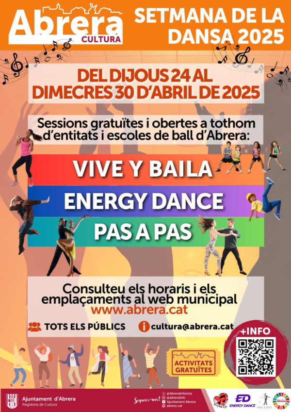 A Abrera celebrem la Setmana Internacional de la Dansa, del dijous 24 d'abril al dimecres 30 d'abril, amb diferents masterclass gratuïtes!
