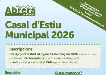 El proper dijous 9 d'abril s'obriran les inscripcions per al Casal Municipal d'Estiu i l'Escola Esportiva Municipal d'Estiu de 2026. Preneu nota!