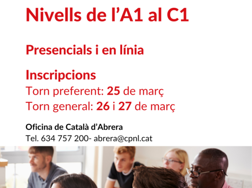 A Abrera apostem per la formació dels nostres veïns i veïnes! S’inicien les inscripcions per als cursos de català del tercer trimestre de l’Oficina de Català d’Abrera