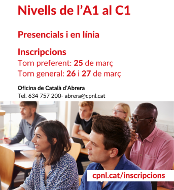 A Abrera apostem per la formació dels nostres veïns i veïnes! S’inicien les inscripcions per als cursos de català del tercer trimestre de l’Oficina de Català d’Abrera