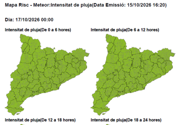 Previsió de pluges intenses. Dissabte 17 d'octubre de 2026