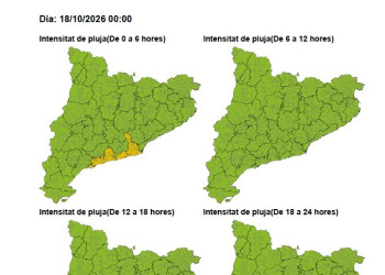 Previsió de pluges. Diumenge 18 d'octubre de 2026