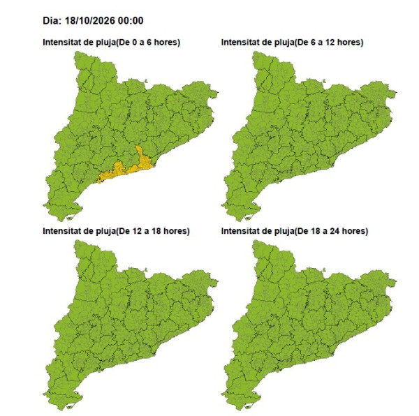 Previsió de pluges. Diumenge 18 d'octubre de 2026