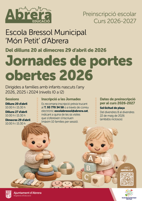 Dilluns 20 d’abril comença la primera de les jornades de portes obertes a l'Escola Bressol Municipal Món Petit. Famílies, inscriviu-vos i veniu a conèixer el centre!