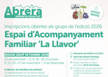 Famílies! Ja us podeu inscriure al 2n grup de 2026 de l'espai d'acompanyament familiar 'La Llavor', dirigit a famílies en l'etapa de criança de 0 a 12 mesos