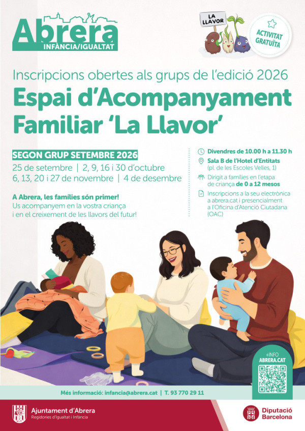 Famílies! Ja us podeu inscriure al 2n grup de 2026 de l'espai d'acompanyament familiar 'La Llavor', dirigit a famílies en l'etapa de criança de 0 a 12 mesos