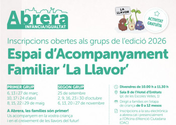 Ja us podeu inscriure als grups de 2026 de l'espai d'acompanyament familiar 'La Llavor', dirigit a famílies en l'etapa de criança de 0 a 12 mesos