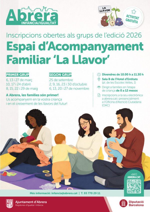 Ja us podeu inscriure als grups de 2026 de l'espai d'acompanyament familiar 'La Llavor', dirigit a famílies en l'etapa de criança de 0 a 12 mesos