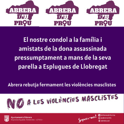 Condemnem fermament el feminicidi que va tenir lloc, ahir dissabte 30 de maig, a Esplugues de Llobregat i rebutjem fermament totes les formes i expressions de violència masclista