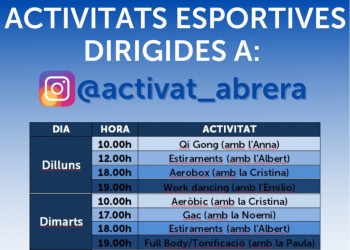 Graella activitats esportives online gratuïtes a l'Instagram @activat_abrera