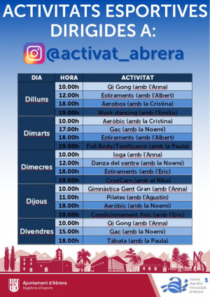 Graella activitats esportives online gratuïtes a l'Instagram @activat_abrera