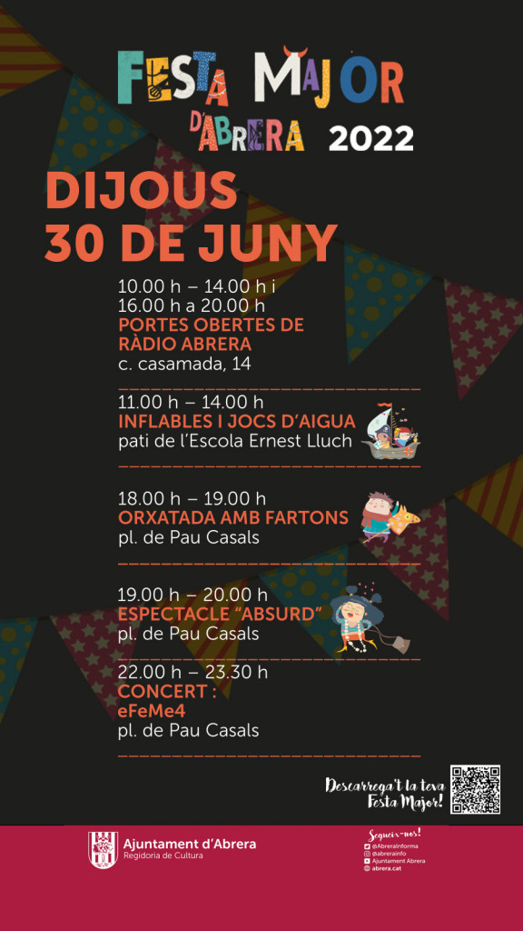Programa d'activitats Festa Major 2022 - Dijous 30.06.22