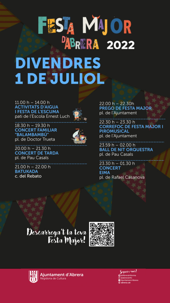 Programa d'activitats Festa Major 2022 - Divendres 01.07.22