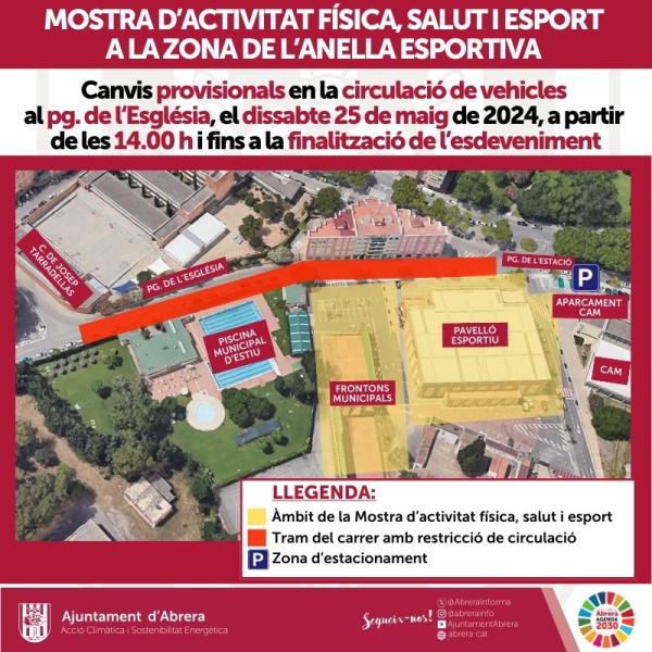 Abrera amb l'esport! El dissabte 25 de maig, us esperem a la Mostra Local d'Activitat Física, Salut i Esport, amb activitats inclusives per a tothom