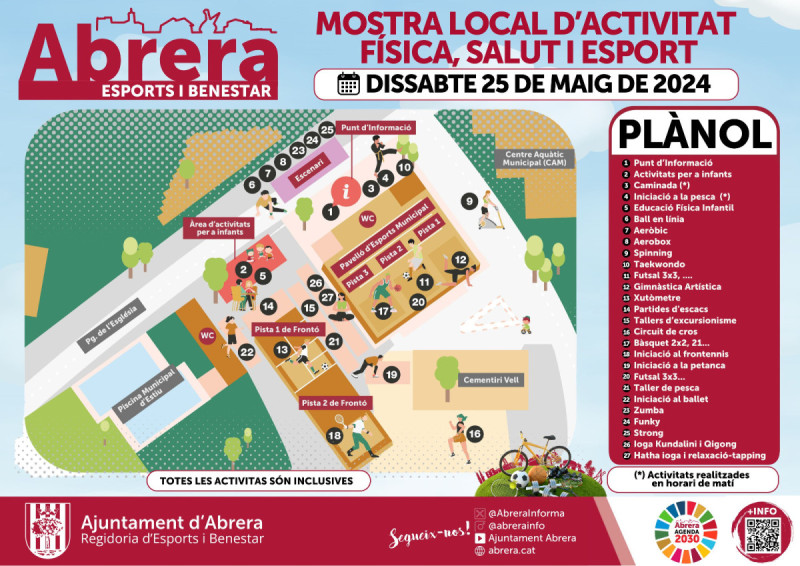 Abrera amb l'esport! El dissabte 25 de maig, us esperem a la Mostra Local d'Activitat Física, Salut i Esport, amb activitats inclusives per a tothom
