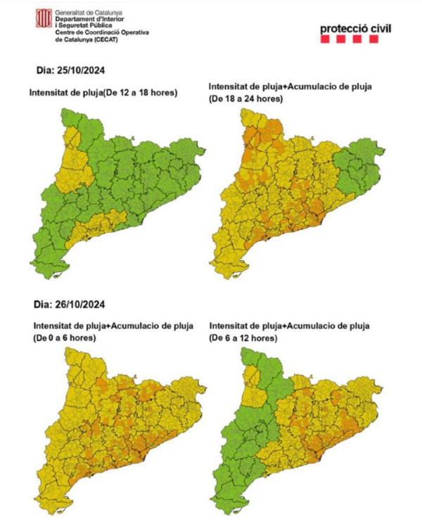 Consells de prevenció davant la previsió de pluges intenses. 25 i 26 d'octubre de 2024