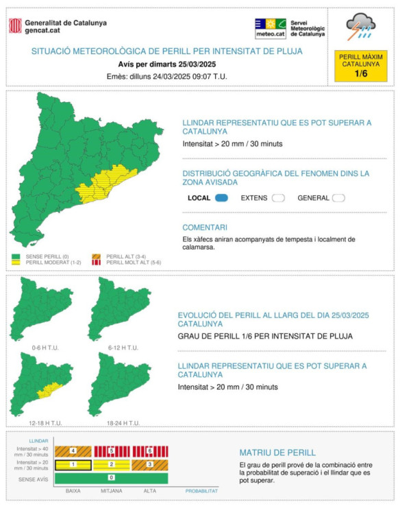 Consells de prevenció davant la previsió de pluges intenses que podrien afectar Abrera aquest dimarts 25 de març