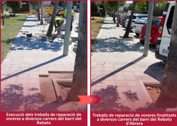 Finalitzats els treballs de reparació de voreres a diversos carrers del barri del Rebato d'Abrera