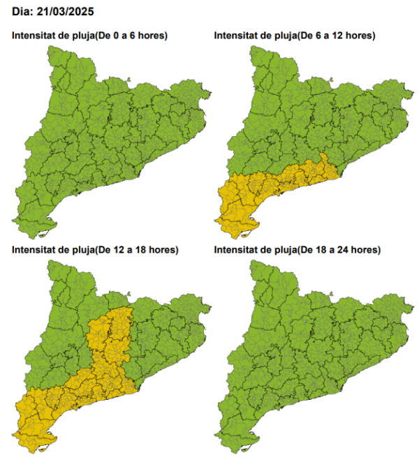 Avís per intensitat de pluja pel divendres 21 de març de 2025
