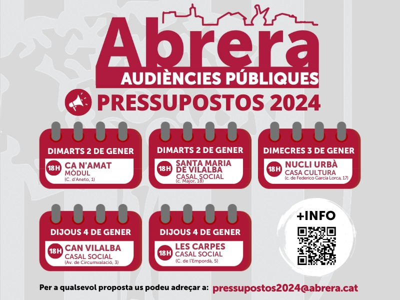 Abrera participa! La primera setmana de gener durem a terme les Audiències Públiques dels Pressupostos 2024