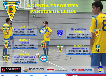 Calendari partits del Club Esportiu Futsal Abrera del cap de setmana del dissabte 24 i diumenge 25 d'abril de 2021
