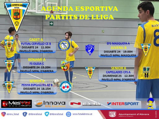 Calendari partits del Club Esportiu Futsal Abrera del cap de setmana del dissabte 24 i diumenge 25 d'abril de 2021