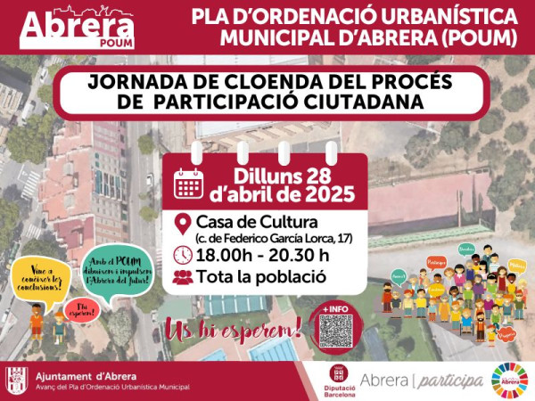 Dibuixem el futur d'Abrera! La Casa de Cultura acollirà el dilluns 28 d'abril la cloenda del procés participatiu de l'Avanç del POUM