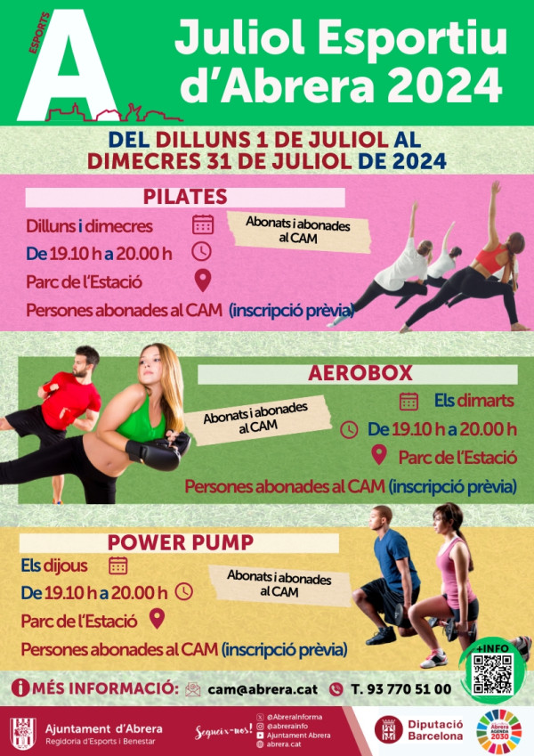 A Abrera, aquest estiu ens movem i fem esport! Vine a gaudir de les diferents propostes esportives en el marc del Juliol Esportiu d'Abrera 2024!