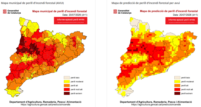 Mapa de predicció per perill d'incendi 20.07.26
