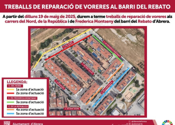 Executem diferents treballs de reparació de voreres en alguns carrers del barri del Rebato d'Abrera