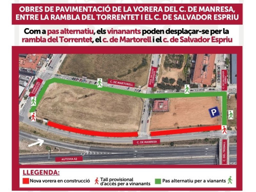 Obres de pavimentació de la vorera del carrer Manresa, entre la rambla del Torrentet i el carrer de Salvador Espriu