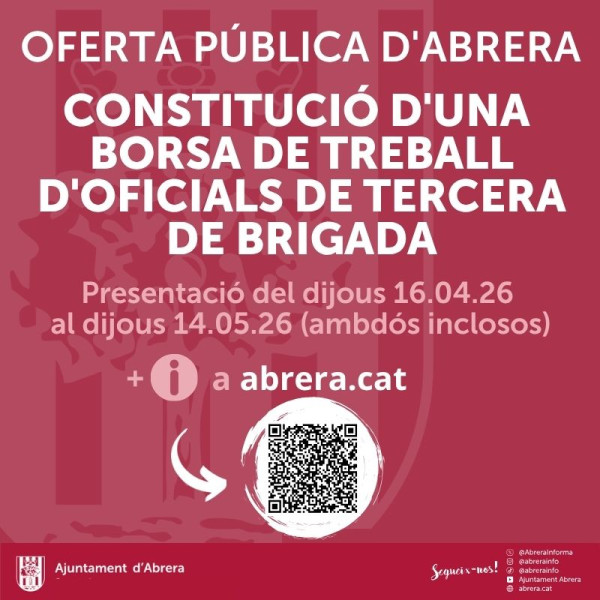 Obrim un procés de selecció per a la constitució d'una borsa de treball d'oficials de tercera de brigada