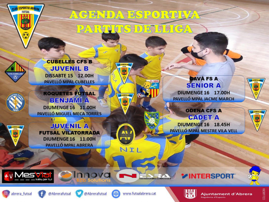 Calendari partits Club Esportiu Futsal Abrera del cap de setmana del 15 i 16 de maig de 2021
