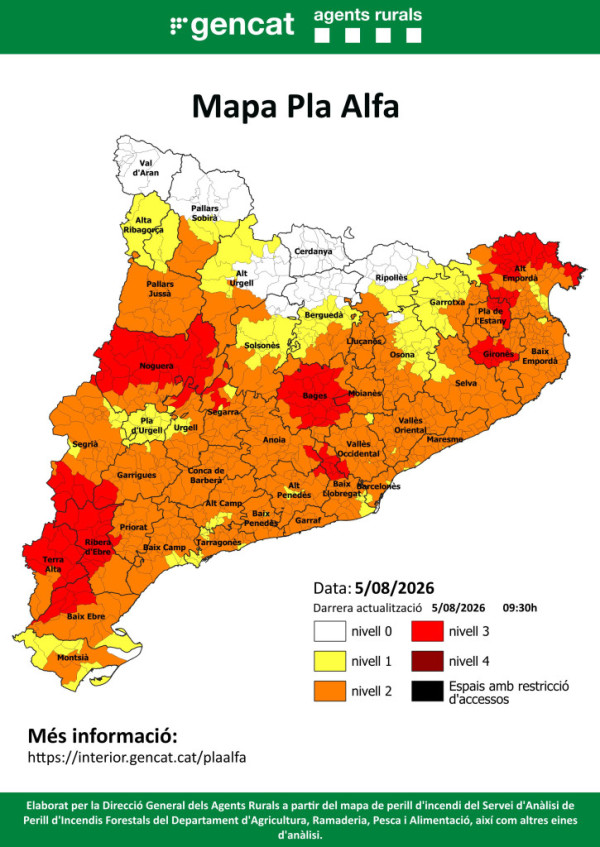 Mapa Pla Alfa davant l'elevat risc d'incendi - 05.08.26