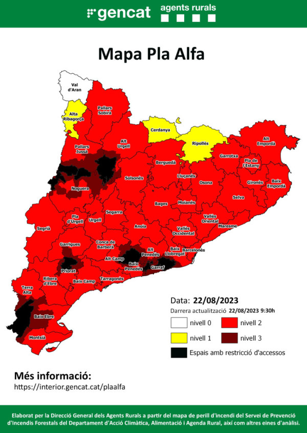 Mapa del pla alfa per calor intensa - dimarts 22.08.23