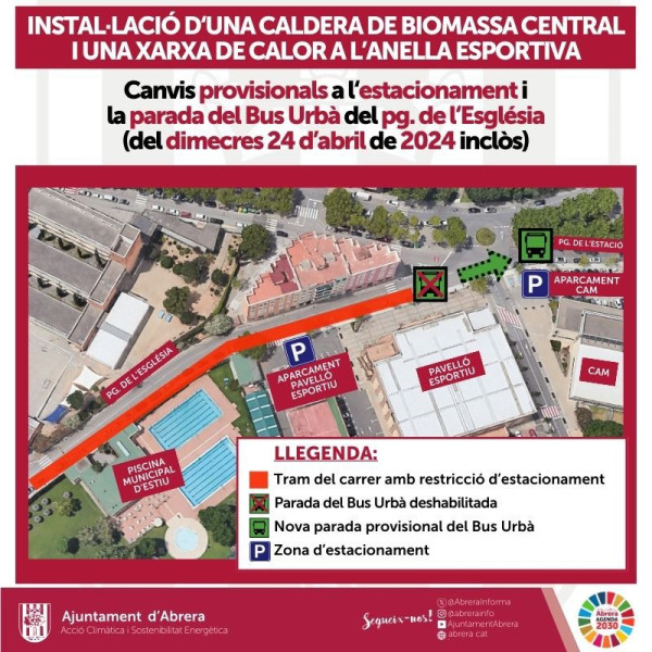 Abrera + Sostenible! Iniciem les obres per a la instal·lació d’una caldera de biomassa central i una xarxa de calor per als equipaments esportius d’Abrera