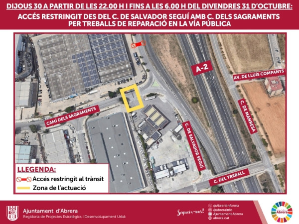Accés restringit des del c. de Salvador Seguí amb el camí dels Sagraments per treballs de reparació en la vía pública