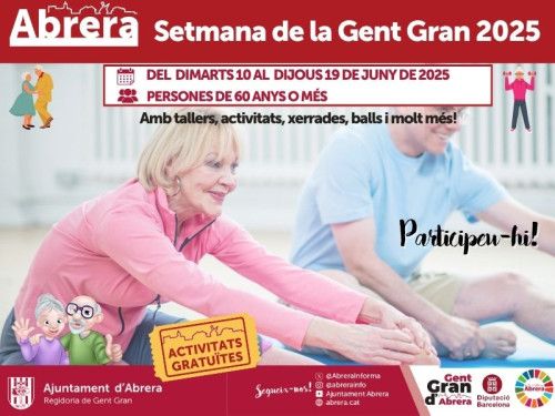 Per un envelliment actiu! Obrim les inscripcions per les activitats de la Setmana de la Gent Gran d'Abrera 2025, que celebrarem del dimarts 10 al dijous 19 de juny