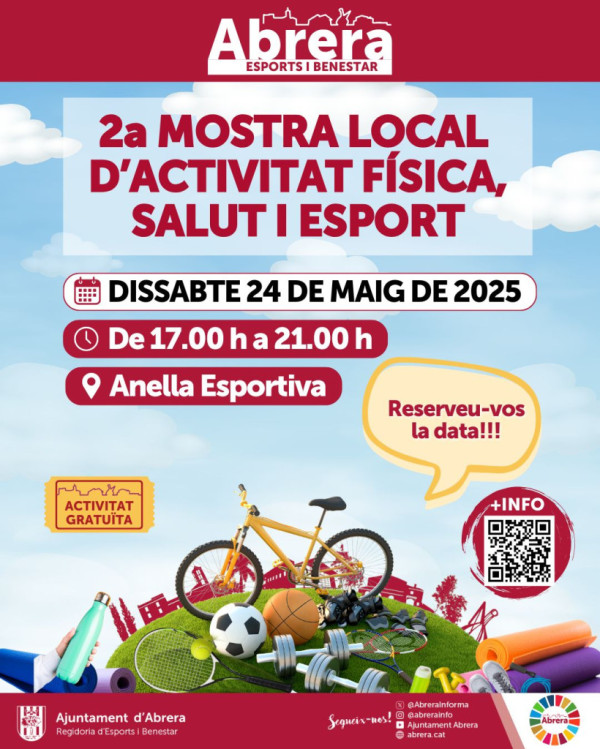 Abrera amb l'esport! El dissabte 24 de maig, participa en la Mostra Local d'Activitat Física, Salut i Esport, amb activitats inclusives per a tothom!