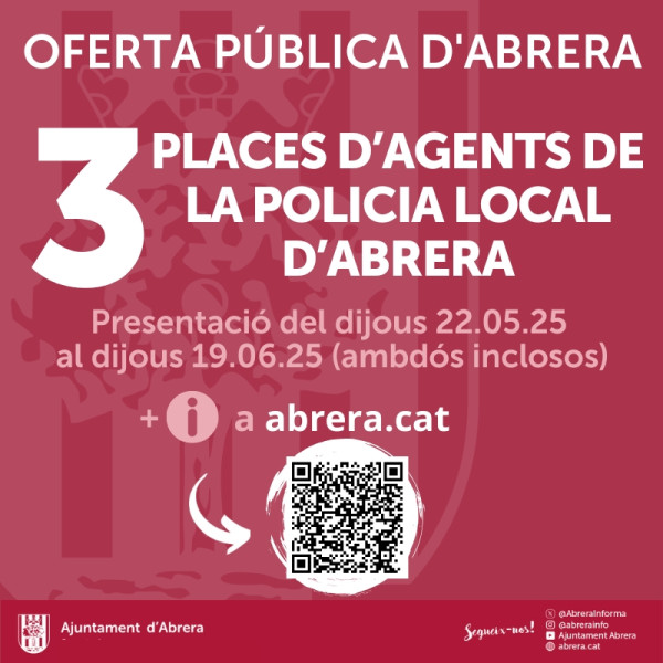 Obrim un procés de selecció de tres places d'agent de Policia Local pel sistema concurs-oposició lliure